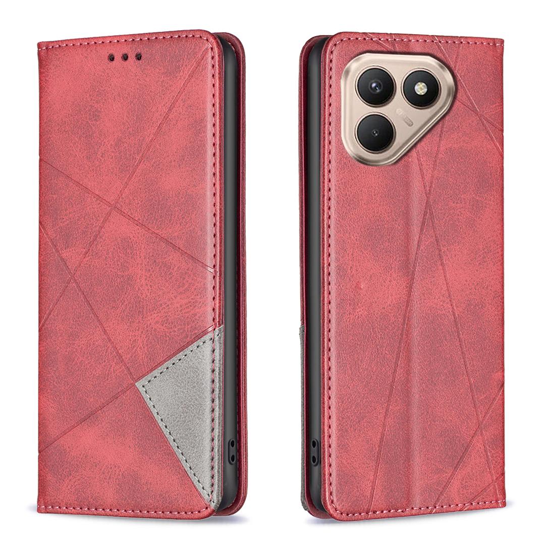 

For TECNO Pova 7 Pro 5G Case Card Slots Geometry Imprint Leather Phone Cover Red