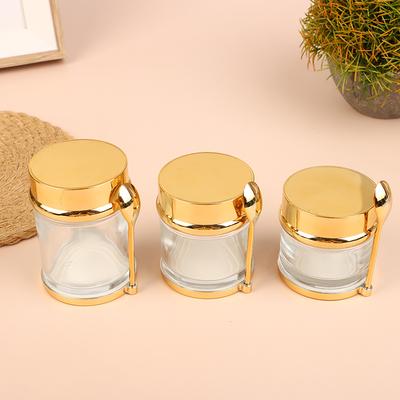 Galvanizare Borcan Gol Cremă Refolosibil Sticlă Loțiune Cu Linguriță 30/50/80/100G Călătorie Cremă Față Recipient Pad Bumbac Cosmetic