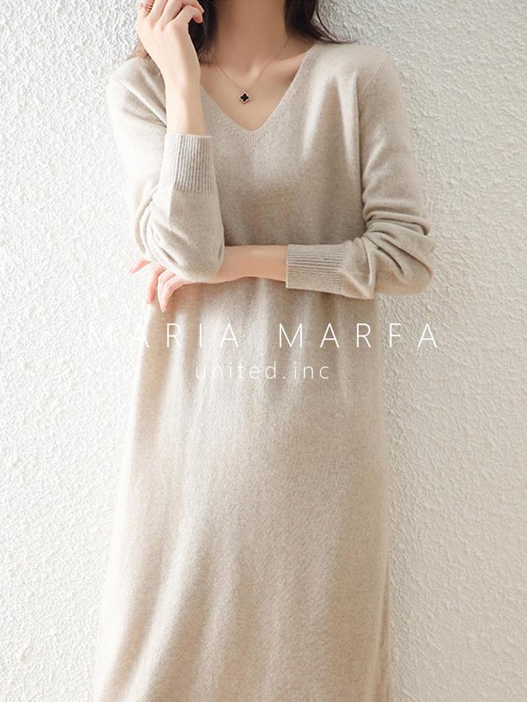 MARIA MARFA Fluffy Knit Maxi Perfect for Fall and Long and Perfect for Fall and Size V-neck, Dress, Length, Elegant, Winter. Sleeves, Elegant,