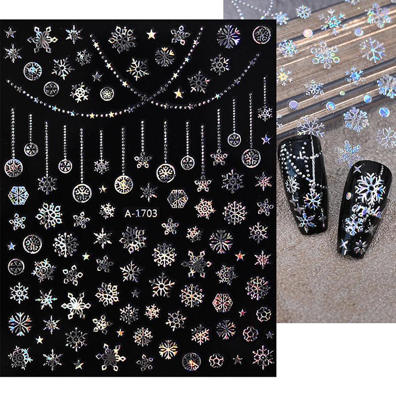 

1Sheet Christmas Decorations 2026 New Year Nail Stickers Press On Nails Laser Snowflake Snowman Christmas Tree 3D Nail Decal A3