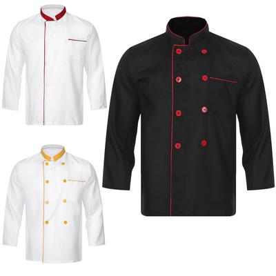 Mens Womens Chef Jacket Long Sleeve Contrast Collar Professional Kitchen Uniform for Hotel Restaurant Culinary Staff