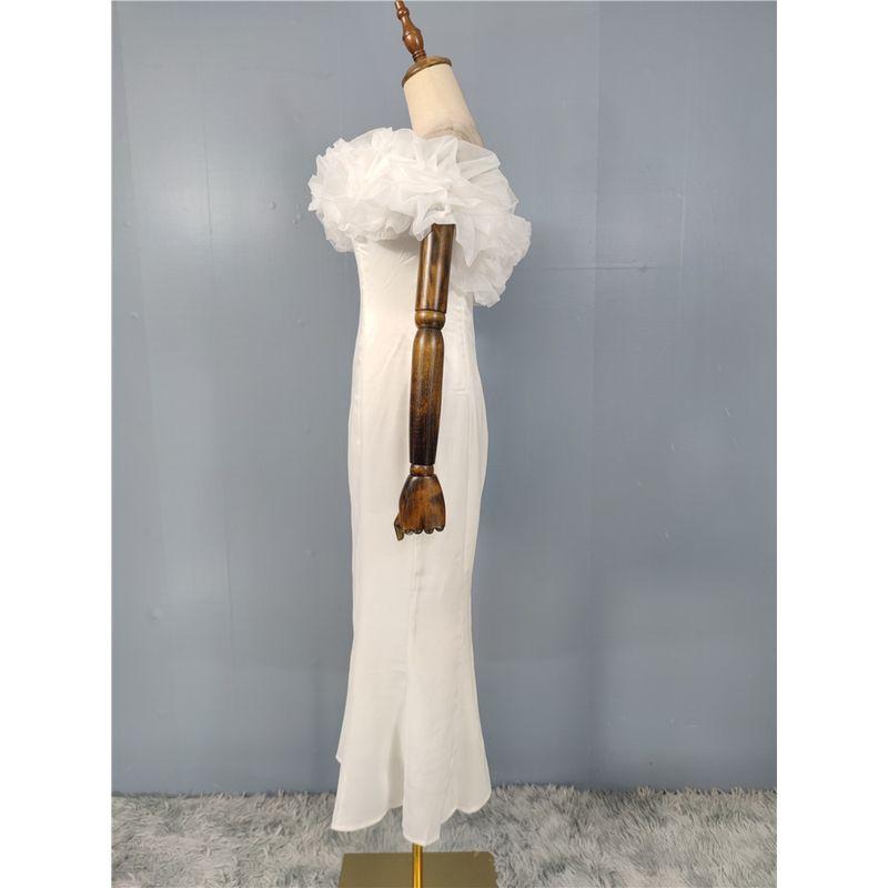 French Style Attractive off-Neck Design Organza Puffy Style Aura White Banquet Date Elegant Dress Long Dress