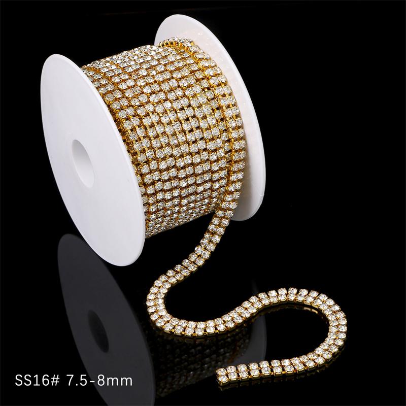 1 Yard 2 Reihen 1 Reihe Kristall Strass Kette Aufnähen Aufkleben Perlen Besatz Kupfer Kette Für Kleidung DIY Schmuckherstellung Zubehör