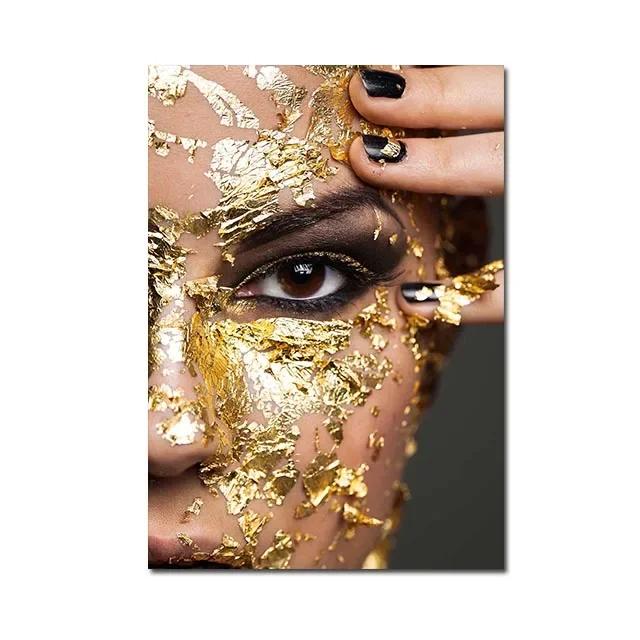 African Women Canvas Painting Black Gold Woman Poster and Prints Scandinavian Wall Art Picture for Home Decor Living Room Mural