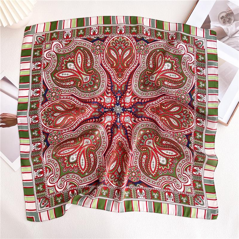National style cashew silk scarf women's new imitation silk scarf color matching versatile fashion shawl bag head tied hair scarf