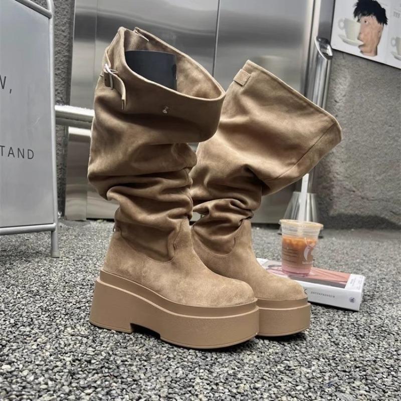 Wasteland Wind Boots Women's Autumn and Winter New Small Thick-soled Heightening Fashion Boots Trendy Suede Piling Boots
