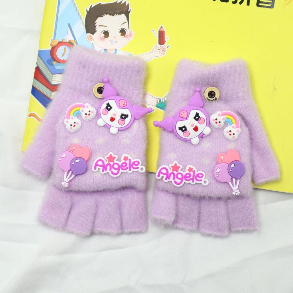 Children's Cartoon Flip-Top Knitted Gloves - Cozy, Thick, Half-Finger Design for Boys and Girls (Autumn/Winter)