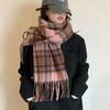 2025 Retro Korean Style Women's Warm Plaid Scarf & Shawl in Brown