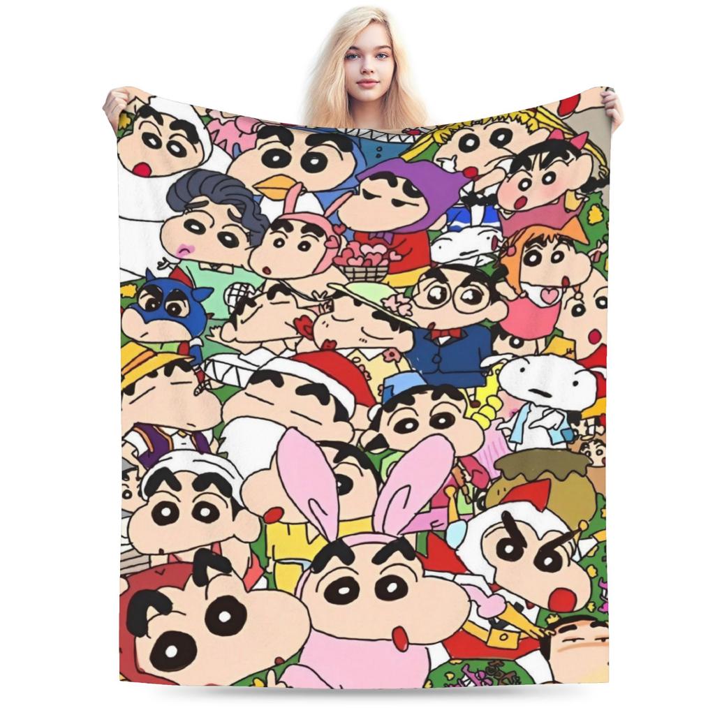 Crayon Shin Chan as Action Kamen Blankets Fleece Summer Air Conditioning Manga Multi-function Throw Blanket for Home Couch Quilt