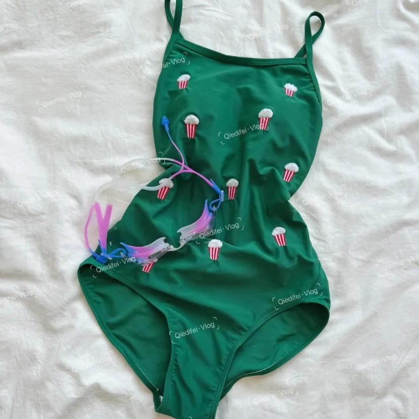 Christmas  Color embroidered one-piece swimsuit, racing slim fit, quick drying competition training swimsuit M