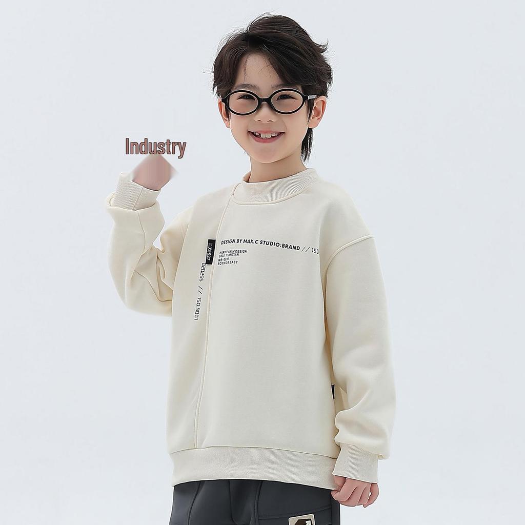 Boys' Thick Velvet Hoodie - 2025 Winter Collection: Warm, Trendy Long Sleeve Round Neck for Kids