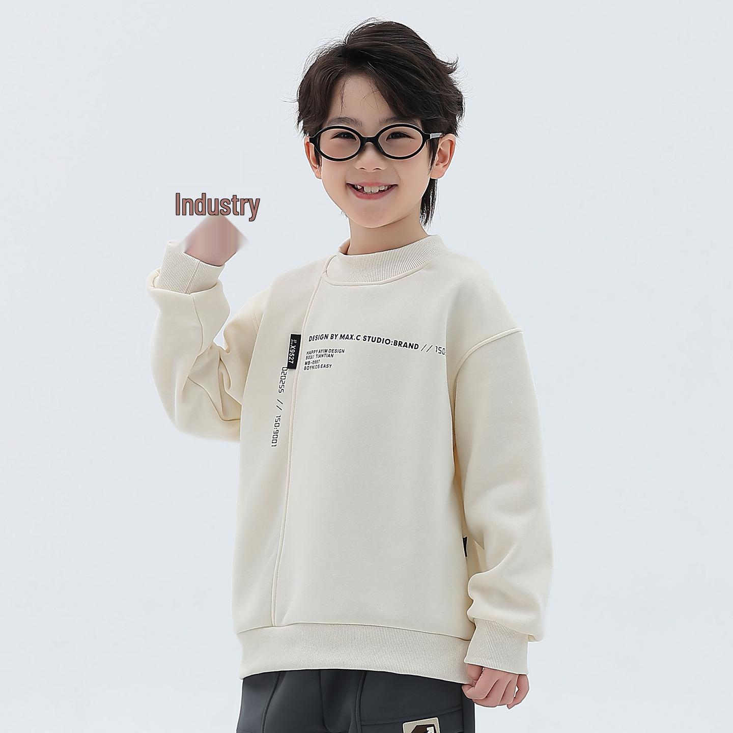 Boys Thick Velvet Hoodie - 2025 Winter Collection: Warm, Trendy Long Sleeve Round Neck for Kids 160