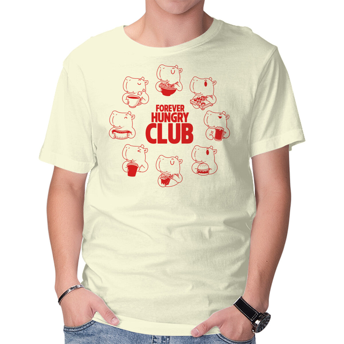 Unisex Crew Neck T-Shirt Forever Hungry Club Graphic Short Sleeve Casual Tee XS