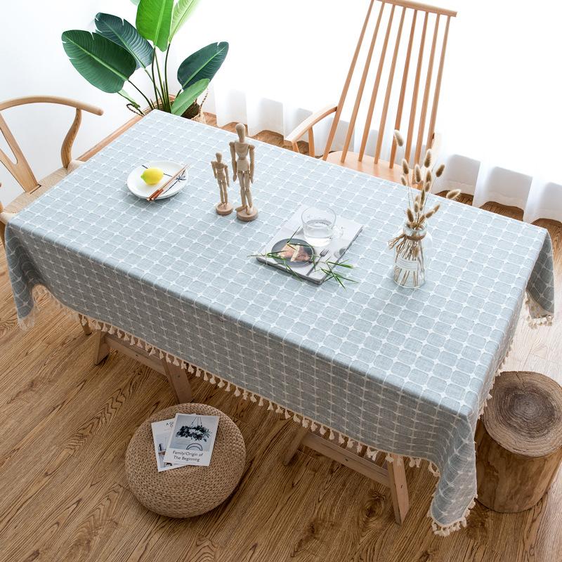 Stylish And Simple Embroidery Plaid Dining Table Cloth Fabric Cotton And Linen Small Fresh Home Living Room Rectangular Coffee Table Dining Mat