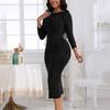 Women's Color Casual Pleated Slim Fitting Long Sleeved Women's Wrap Buttocks Dress