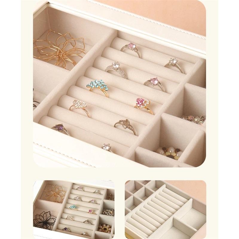 3-Layer Drawer Jewelry Box With Glass Lid, PU Leather Large Capacity Jewelry Organizer Storage Case For Earrings, Necklaces, Rings, Bracelets
