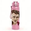 1PC Retro young male actor portrait print 750ml colorful plastic sports water bottle leakproof pop up lid with straw for outdoor work home use