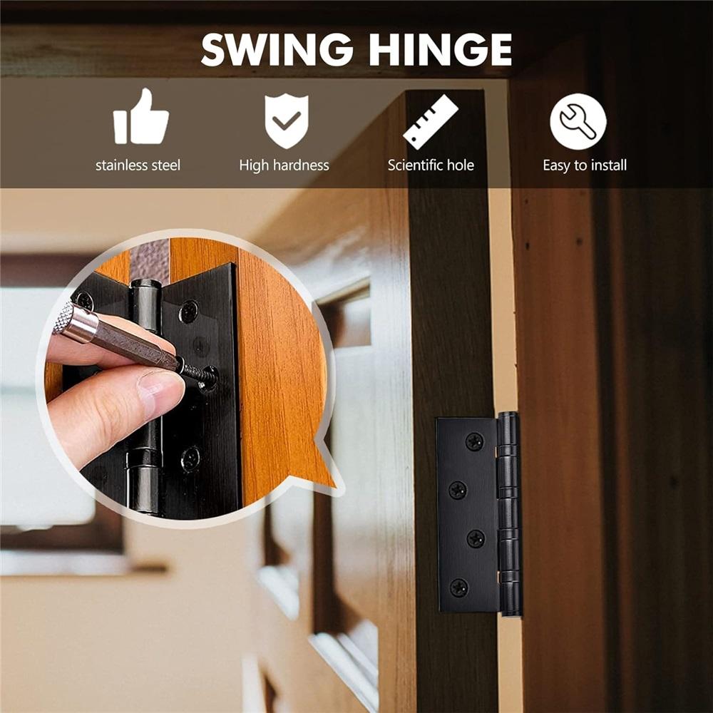  2-Piece 10x7.8cm Heavy-Duty Stainless Steel Door Hinges With 16 Screws – Black/Gold/Silver – For Entry Doors, Cabinets, Windows, Toolboxes