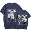 Large Cotton Men's Muscle Ninja Mouse Muki Gym Mouse Meme Printed T-shirt Anime Devil Killer Pattern Printed Casual T-shirt