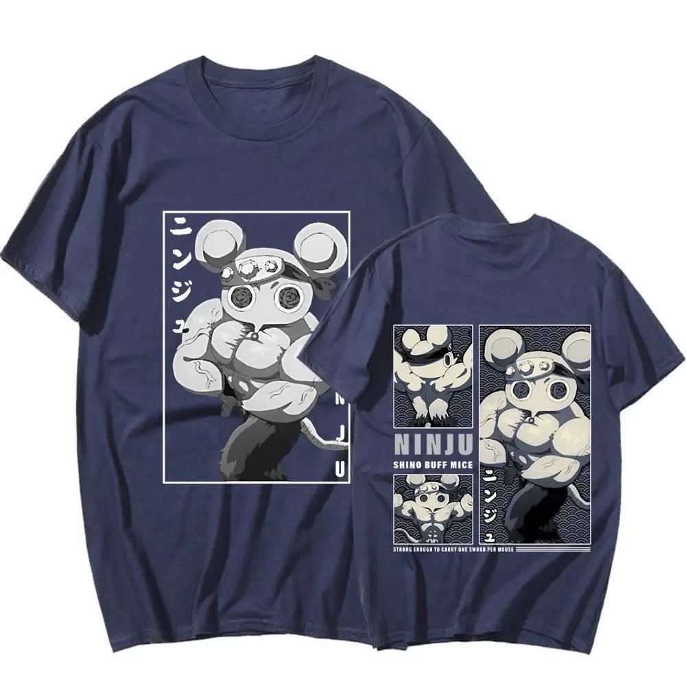 Large Cotton Men's Muscle Ninja Mouse Muki Gym Mouse Meme Printed T-shirt Anime Devil Killer Pattern Printed Casual T-shirt