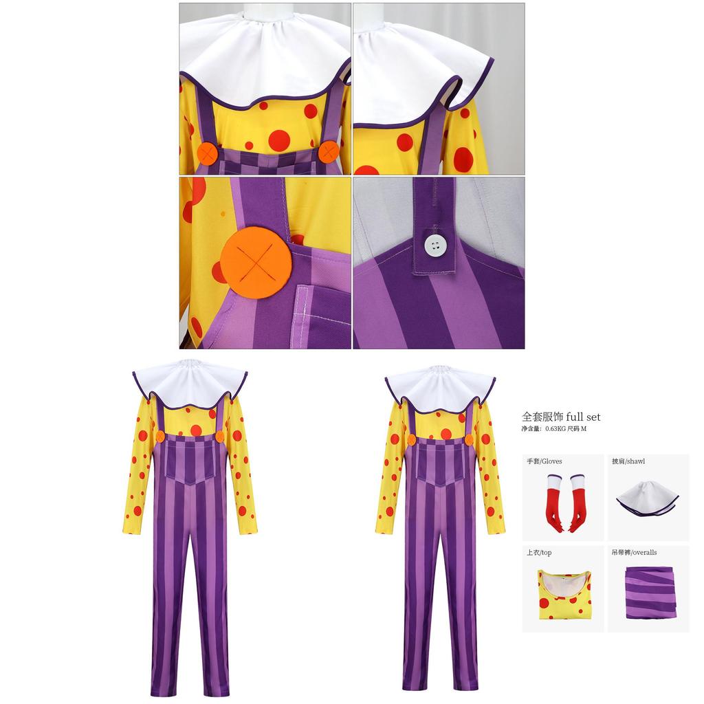 Toy Story Chuckles The Clown Cosplay Costume With Long Sleeve Top And Overalls For Halloween Dress Up