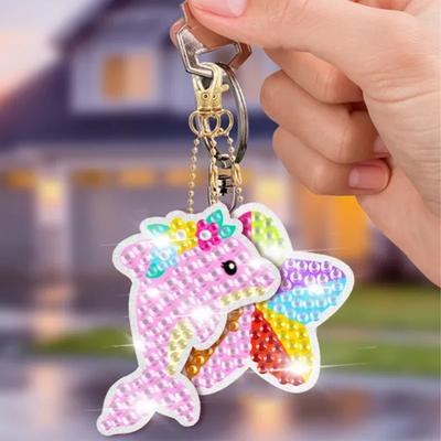Hot Sale 5d Bright Diamond Painting Key Chain Mermaid Unicorn Ice Cream Kids Diamond Keychains Diy Diamond Keychain