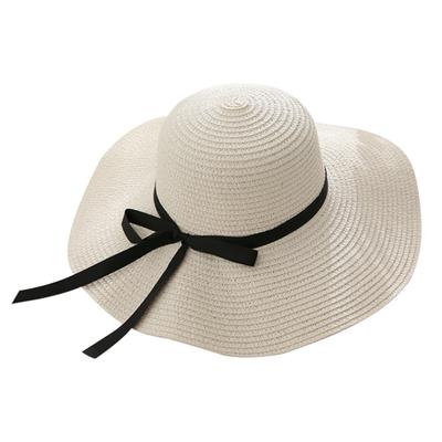 Damen Sommer Reise Strand UV-Schutz Schleife Breiter Rand Strohhut Sonnencap