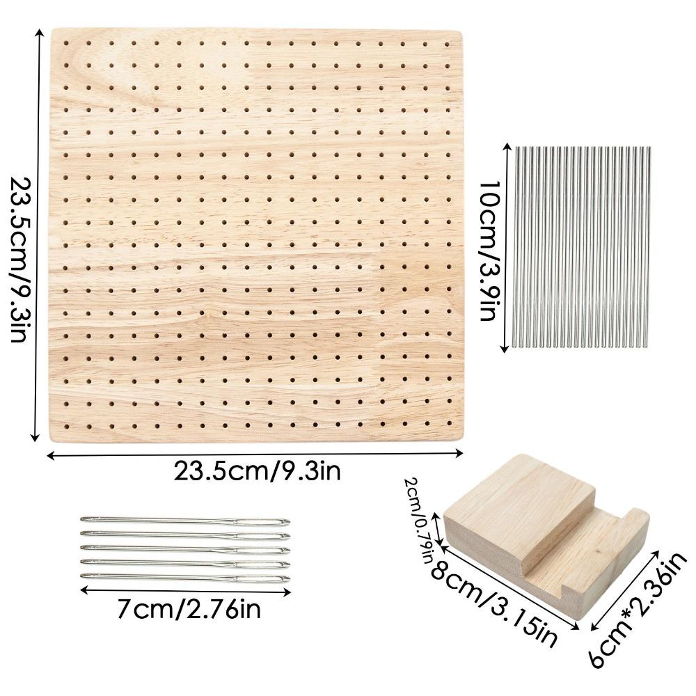 Smooth Surface Wooden Blocking Board with Pins Square Crochet Tool Holed Durable Positioning Board Crochet Craft