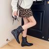 Autumn Winter Woman Thick Heel Ankle Boots Fashion Belt Buckle Pointed Toe Shoes Femmes Pleated Pipe Short Botines De Mujer