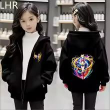 Autumn Coat Children Hoodie Sailor Moon Girl Red Tops Zip Up Black Gray Pink Zipper Style Hoodies Kid 3-12 Year