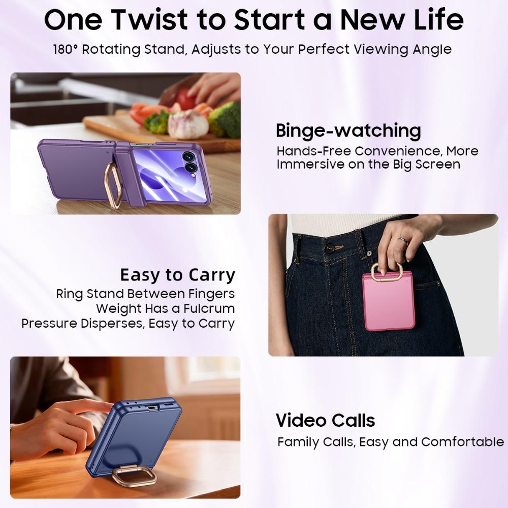 Luxury Ultra-thin Matte Skin Feel Ring Holder Case For Samsung Galaxy Z Flip 8 7 Bracket Tempered Glass Film Shockproof PC Cover