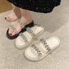 Rhinestone Transparent Belt One-word Cool Slippers Fairy Shoes Wear 2025 Summer Thick-soled Height-increasing Small Slippers