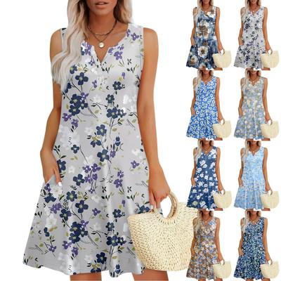 Womens Summer Dresses Loose V Neck Sleeveless Sundresses Dress With Pockets