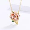 Romantic Sweet European Flower Women'S Necklace Gold-Plated Epoxy Camellia Green Leaf Enamel Pendant Women
