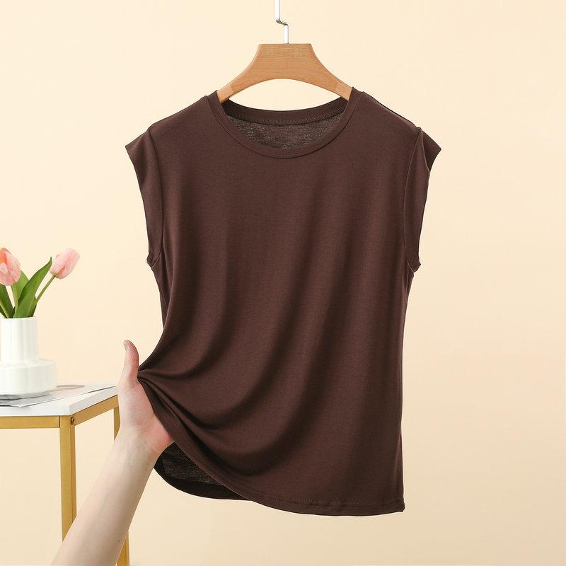 T-shirt da donna estiva in modal senza maniche, tinta unita, vestibilità larga, leggera, base per layering, casual per uso quotidiano, maglietta base, canottiera