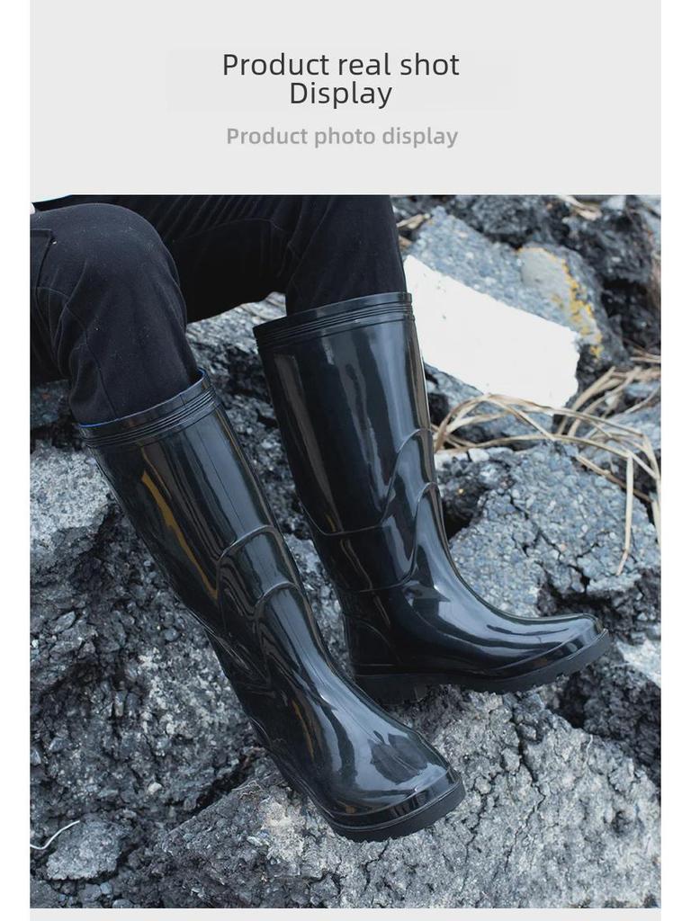 Men's Waterproof High-Top PVC Rain Boots - Non-Slip, Thickened, Ideal for Construction & Fishing