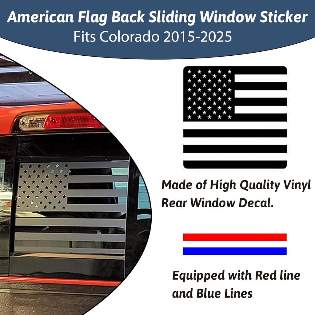 Rear Middle Window Decal Fits For Chevy Colorado GMC Canyon 2015-2025 Back Sliding Window Matte Black American USA Flag Sticker (Equipped With Red