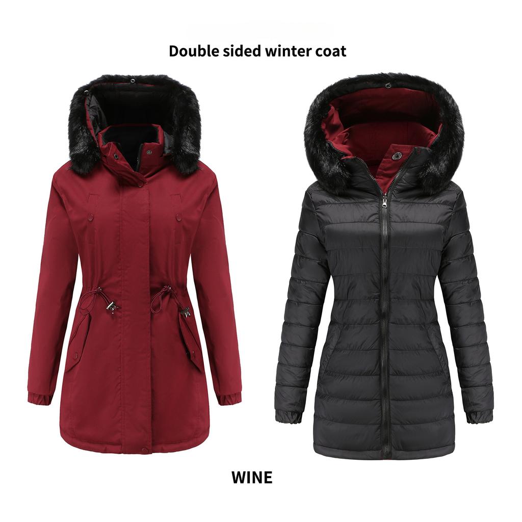 Jacket for Women Soft  Cotton Jacket Reversible Wear Removable Fur Collar Removable Hat Jacket Cotton Pie Overcoat Female Outfits Accessories