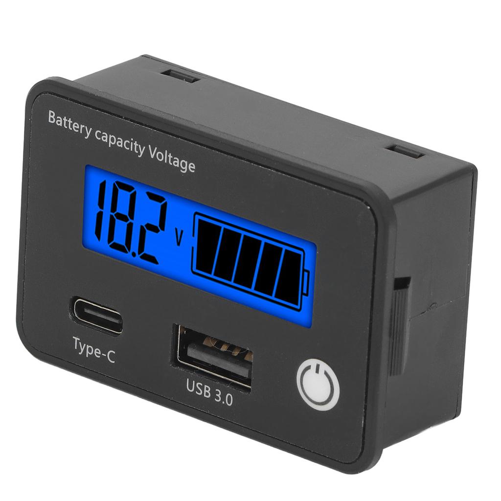 Digital Battery Monitor LCD Screen DC 8 to 30V USB Type C Port Battery Capacity Voltage Meter for