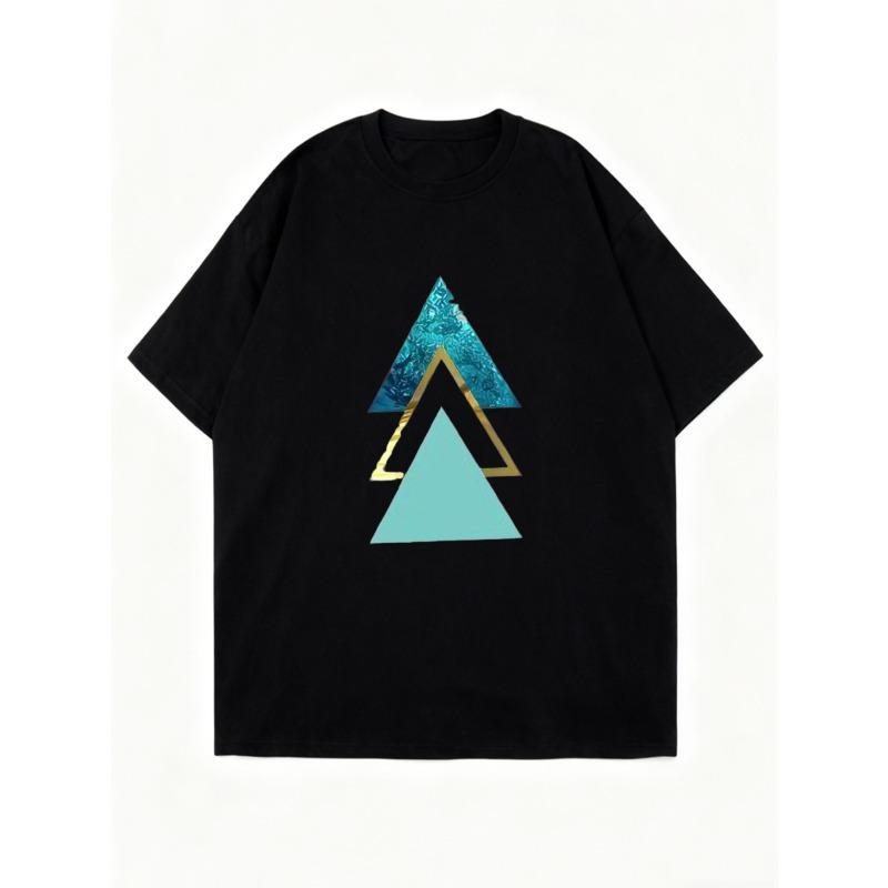 Oversized T Shirt Black Geometric Triangle Print Casual Wear For Women