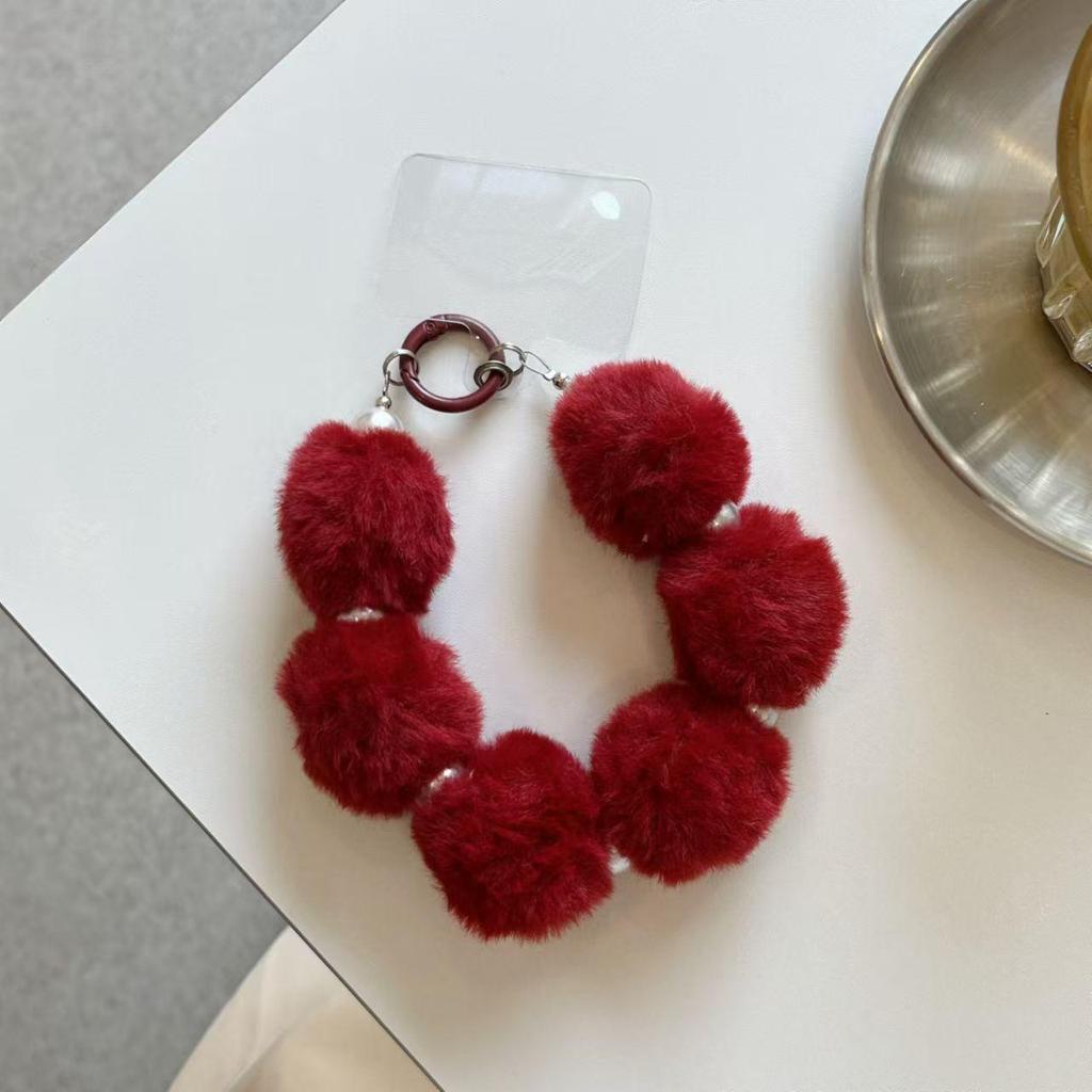 Plush Pompon Mobile Phone Charm & Bracelet Chain for Autumn/Winter