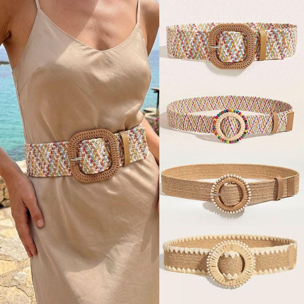 Bunter Boho Strohgeflecht Gürtel Retro Ethnischer Stil Taillenband Mode Bohème Stil Gürtel Damen