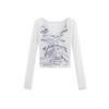 Women's Y2K Slim Fit V-Neck Letter Print Long Sleeve Crop Top