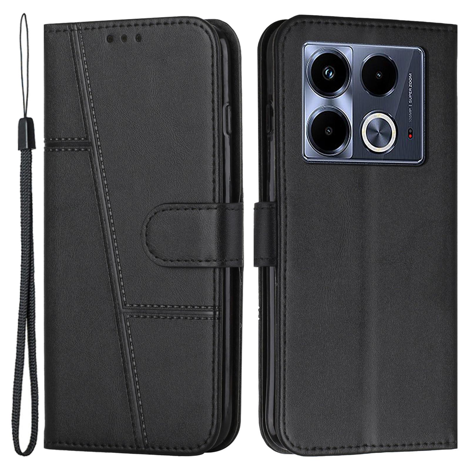

For Infinix Note 40 Case Calf Texture PU Leather Scratch Resistant Phone Cover Black