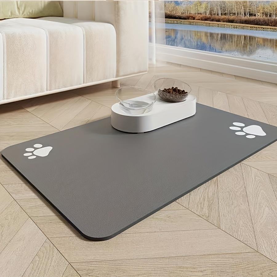 Quick-Dry Diatomite Pet Feeding Mat with Cute Paw Print Design, Non-Slip Waterproof Dog and Cat Food Mat for Home Use, Black with White "Pet Home"