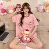 Summer Cute Strawberry Bear New Pajamas for Women, Crew Neck Short-sleeve Loungewear Three-piece Set, Casual and Sweet Style, Suitable for Outdoor 