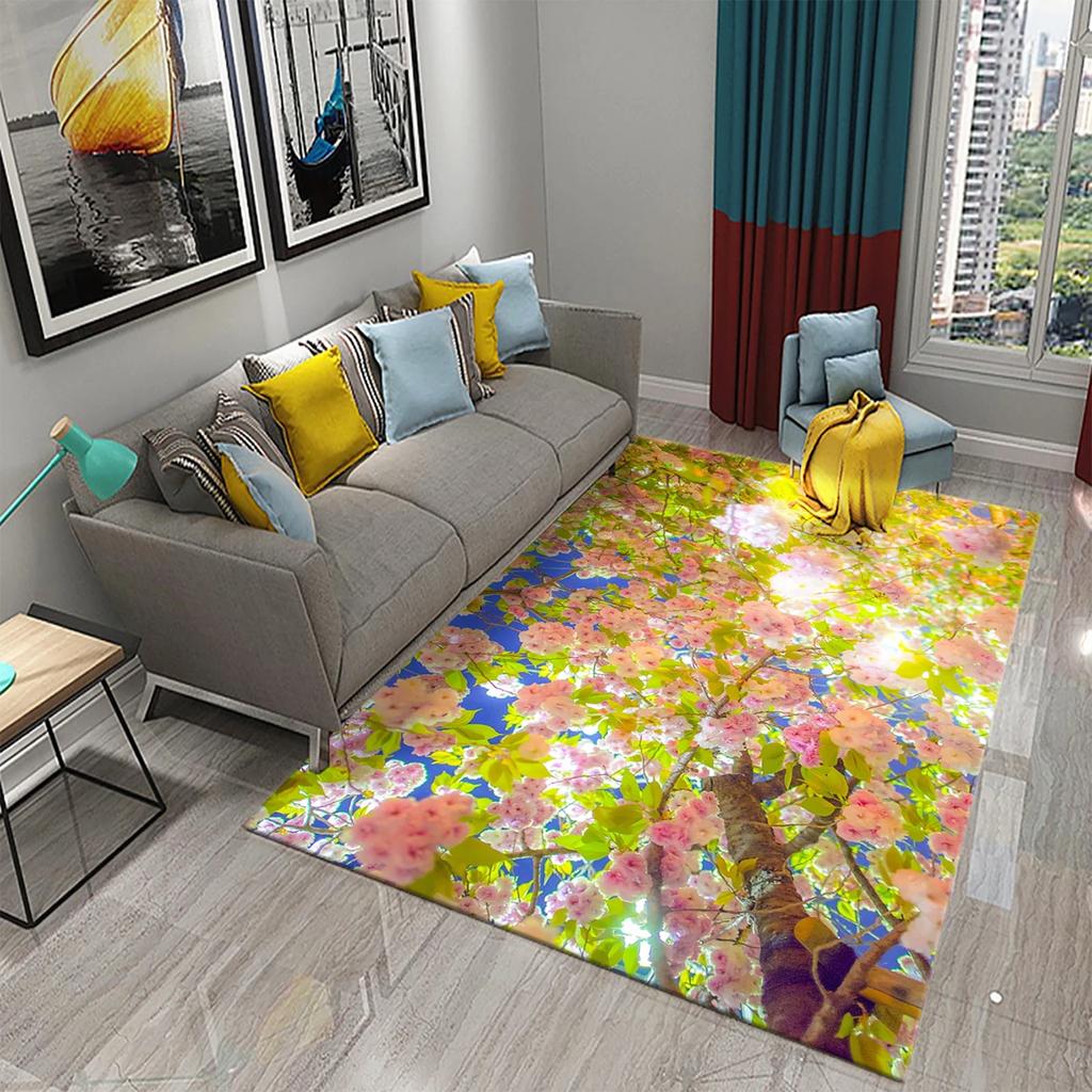 3D Pink Plum Blossom Carpet Romantic Love Rugs for Bathroom Kitchen Entrance Anti-Slip Rugs Home Decoration Mats Bedroom Rugs