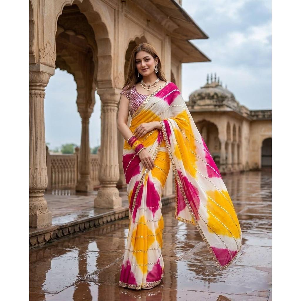 New Launch Premium Designer Mirror Work Saree