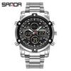 Sanda Men's Multifunctional Large Dial Steel Strap Waterproof Watch with Three Time Zones for Outdoor Sports - Model 3394