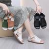 Leather Flat Bottomed Mother's Shoes Sandals with Soft Soles, Comfortable and Versatile, Exposed Toe, Anti Slip and Wear-resistant Women's Shoes